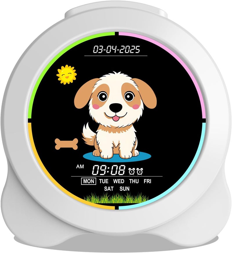 Sinoviwe Kids Alarm Clock Sun & Moon& Dog LED Display with Day & Date OK to Wake Clock with Night Light for Kids Children's Sleep Trainer Gift for Boy and Girls - Image 1